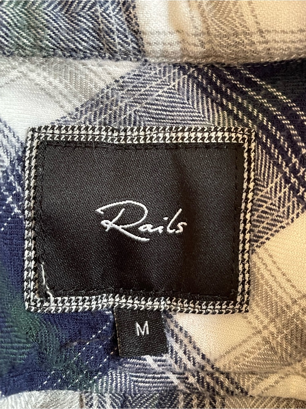 Rails Plaid Button Front Shirt Medium Blue Gray White Rayon Long Sleeve Flannel - Picture 3 of 5
